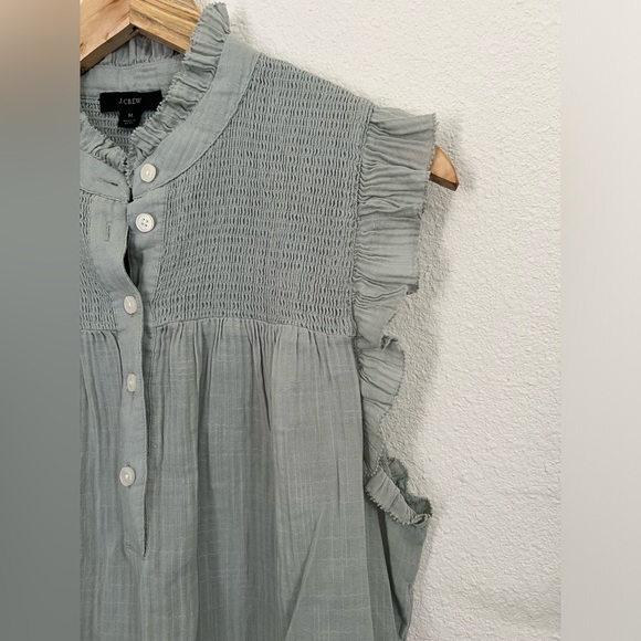 J. Crew Smocked Ruffle Gauze Sleeveless Top Mint Green Size M - Picture 5 of 10